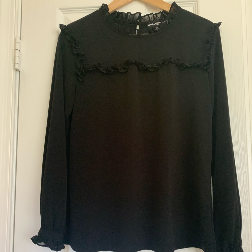 Karl Lagerfeld Black Ruffled Long Sleeve Blouse